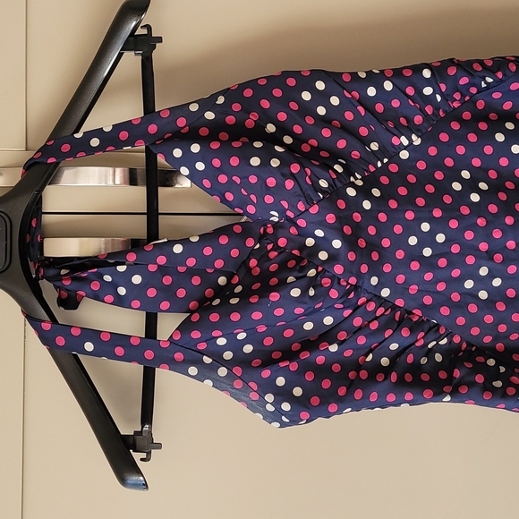 Betsey Johnson silk navy polka-dot halter dress. SZ 8 - Picture 4 of 15